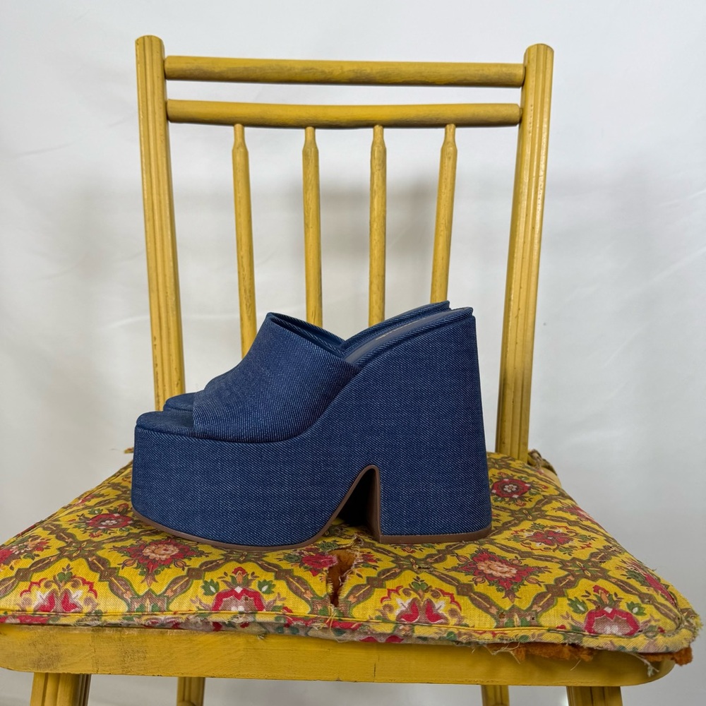 Larroude Wanda Denim Blue Platform Mules